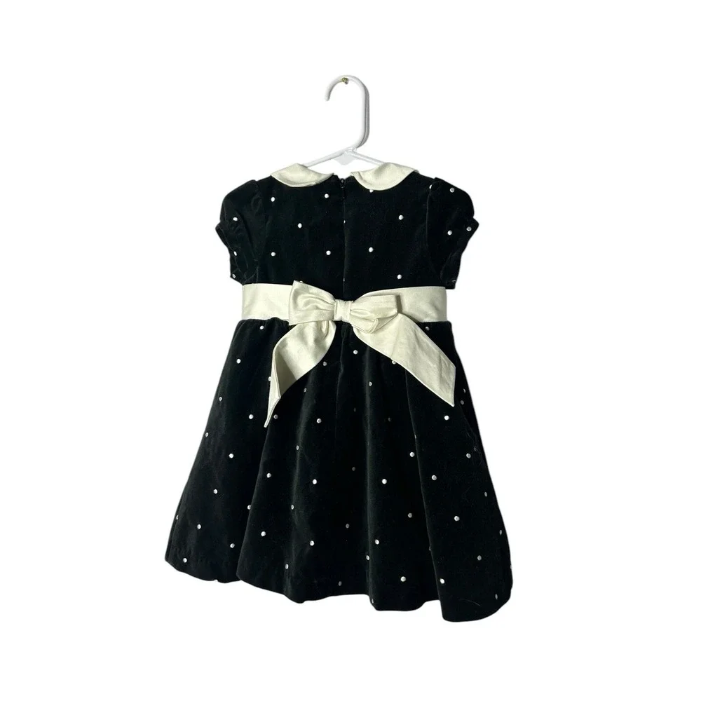 Gymboree Girls 12-18 Months Holiday Pictures Line Black Dot Velveteen Dress new